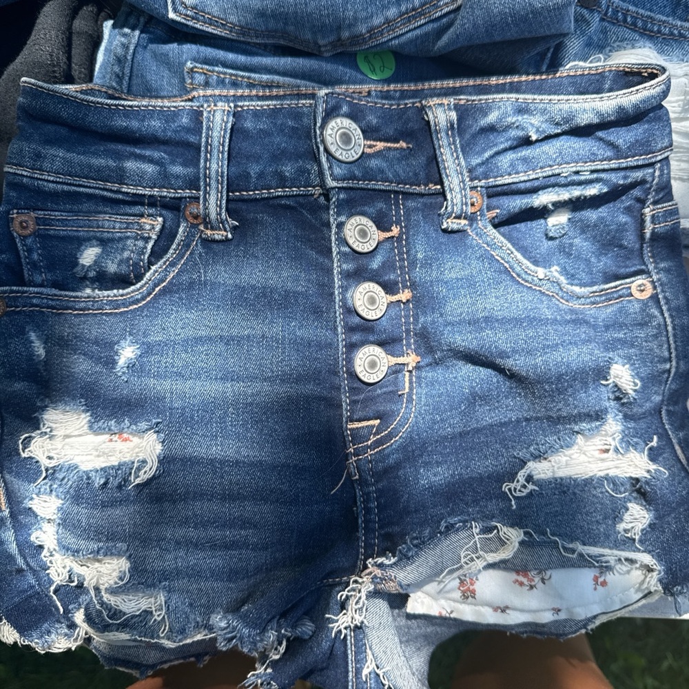 American Eagle Outfitters Dark Blue Distressed Jean Shorts